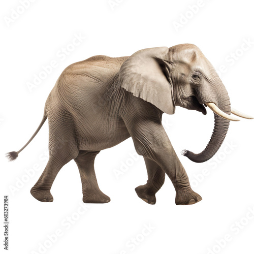 side view of animal elephant running on transparent background, Generative Ai