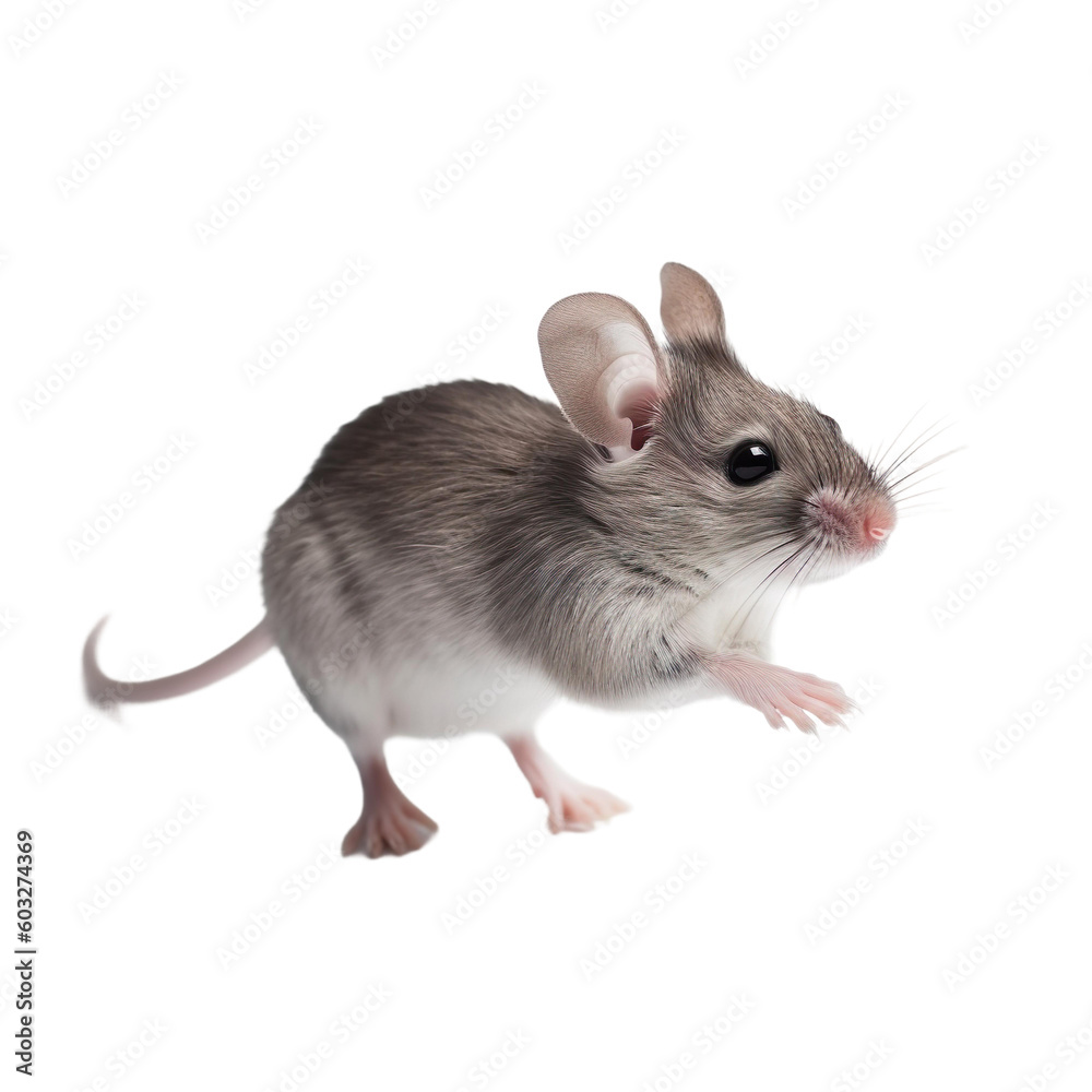 side view of animal mouse running on transparent background, Generative Ai