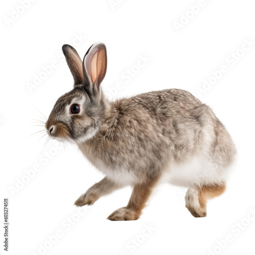side view of animal rabbit running on transparent background, Generative Ai