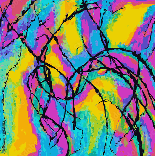 Illustration Moderne Vecteur Formes Diversité Superposition Réseau Lignes Pinceau Texture Intrication Tableau Mélange Multicolore Arc-en-Ciel