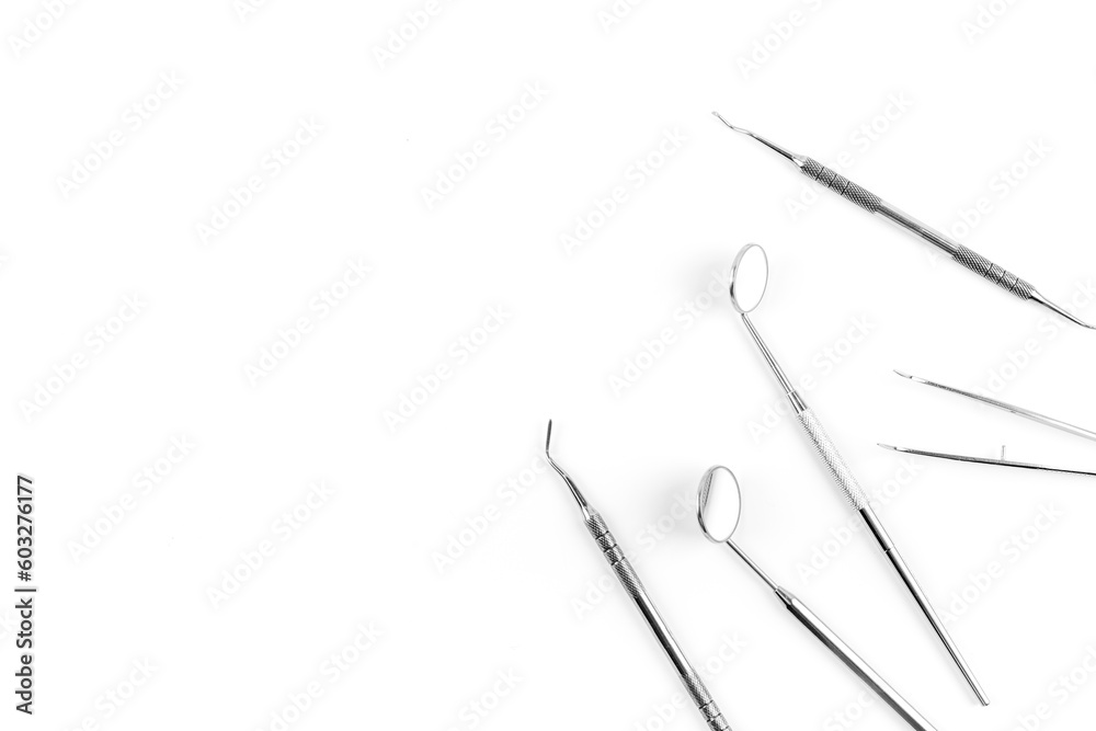Pile of metal medical dental equipment tools for teeth care Pile of metal medical dental equipment tools for teeth care
