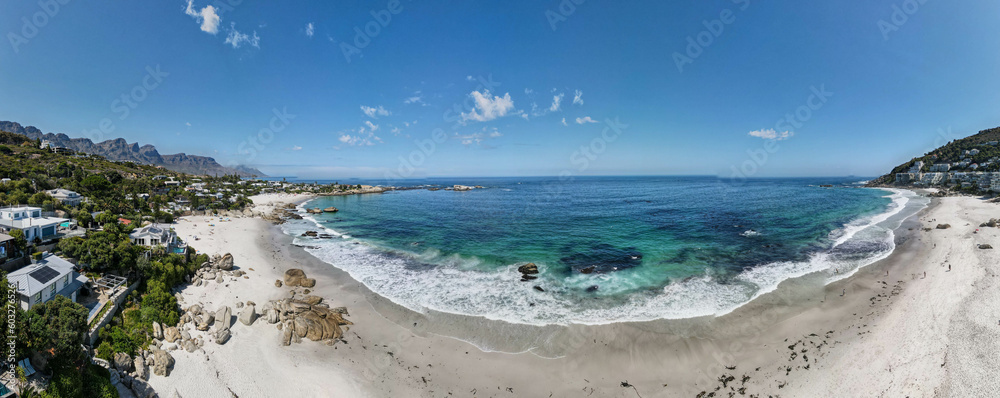 Drone view at the beach of Clifton near Cape Town in South Africa