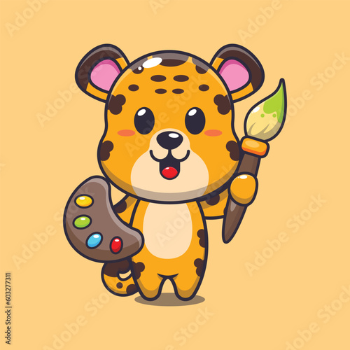 leopard painter cartoon vector illustration.