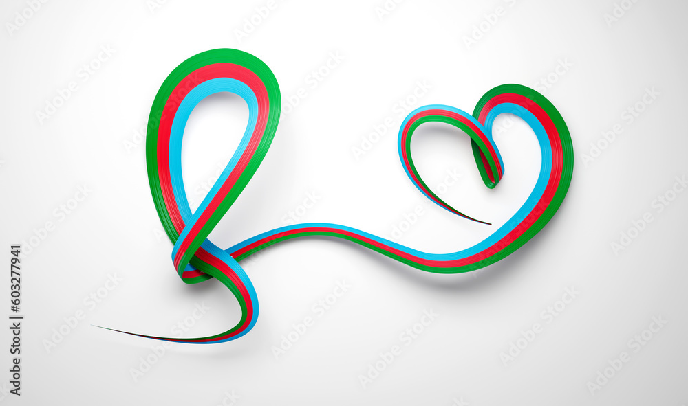 3d Flag Of Azerbaijan Heart-Shaped Shiny Wavy Awareness Ribbon On White Background,3d illustration 3d Flag Of Azerbaijan Heart-Shaped Shiny Wavy Awareness Ribbon On White Background,3d illustration