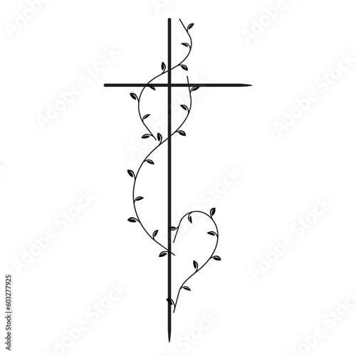 Holy Cross with Floral design for print or use as card, flyer, Tattoo or T Shirt