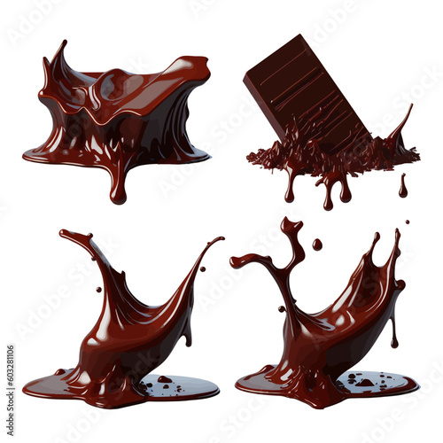 Set of 3D Chocolate Splash with Chocolate Bar