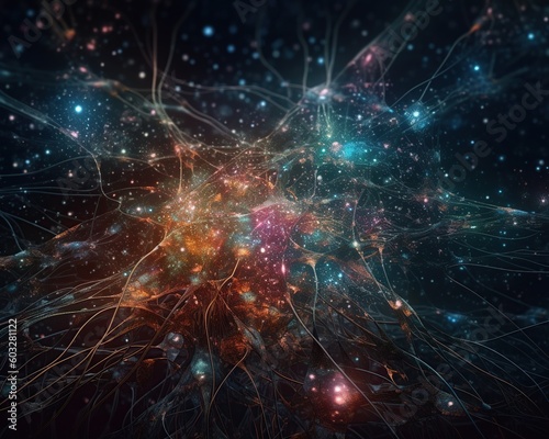 Neurons cells with glowing light. Neuroscience. Generative AI