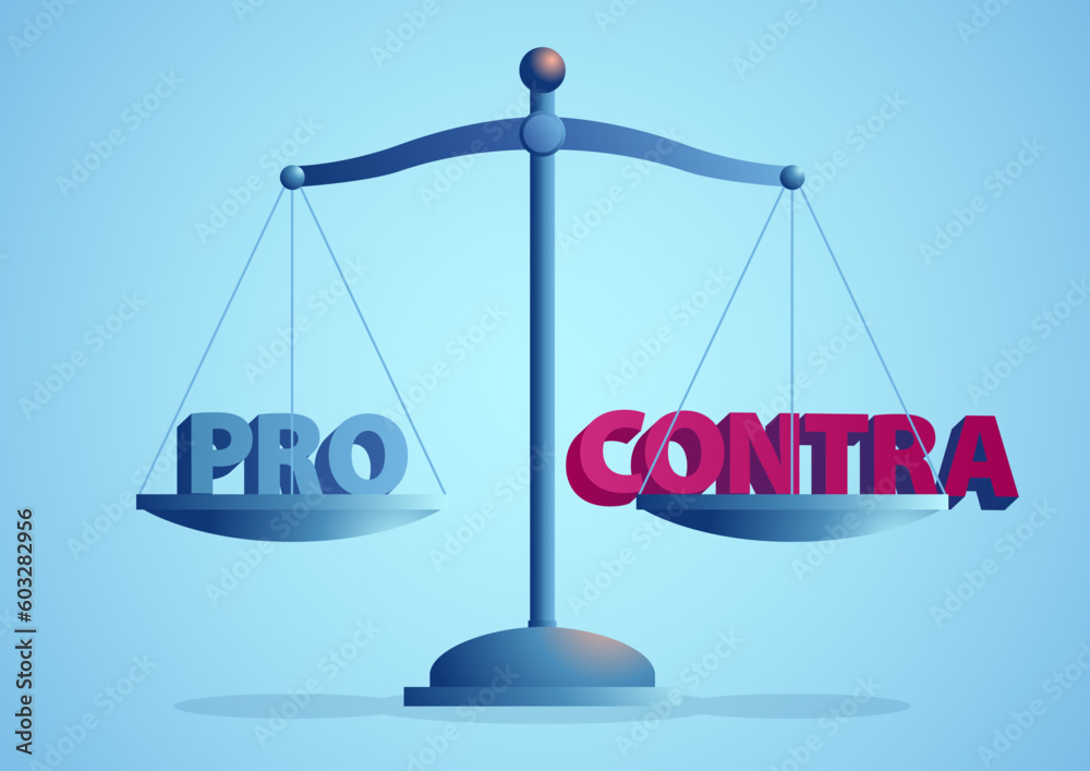 Vector illustration concept of a text pro and contra on a scale Vector illustration concept of a text pro and contra on a scale