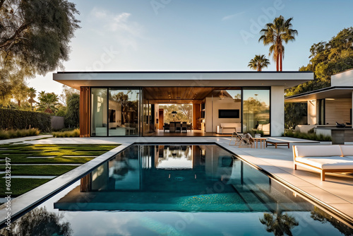 Serene Modern Mansion with Spectacular Pool View - Generative Ai