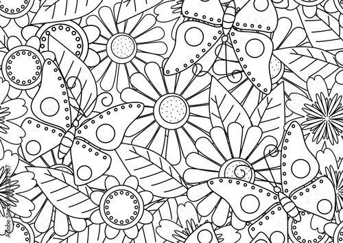 Mural doodle art of butterflies and flowers