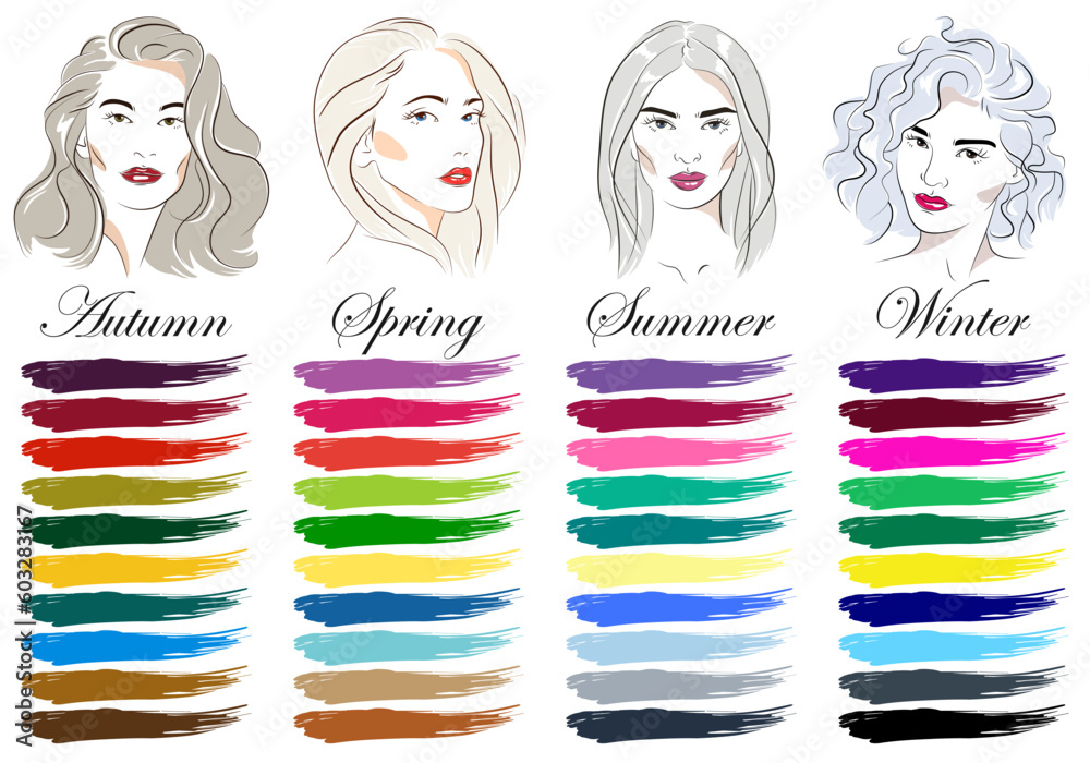 Stock vector seasonal color analysis palettes for all types of female ...