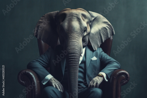 Generative AI - Powerful elephant in a business setting, representing strength, wisdom, and resilience