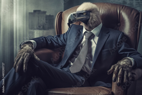 Generative AI - Majestic vulture in a business setting, embodying keen observation, strategic thinking, and foresight photo