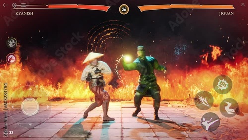 Playing the martial arts fighting simulator on the mobile phone application. Playing the fighting melee combat battle application. Playing application fighting game versus online opponent. Loss.