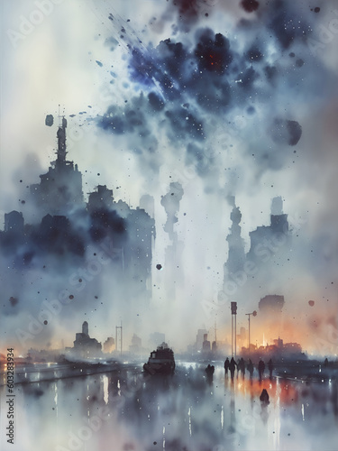 Mariupol city destroyed during russian occupation. AI generated illustration