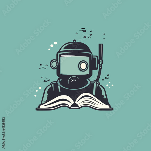 diver reading minimalistic zen logo vector art