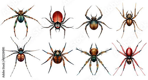 Set of watercolor spiders. Generative AI © Vika art