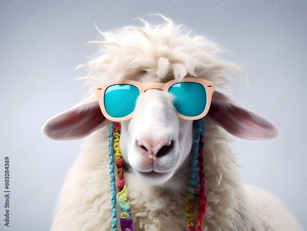 Fashionable sheep with eyeglasses. AI generated