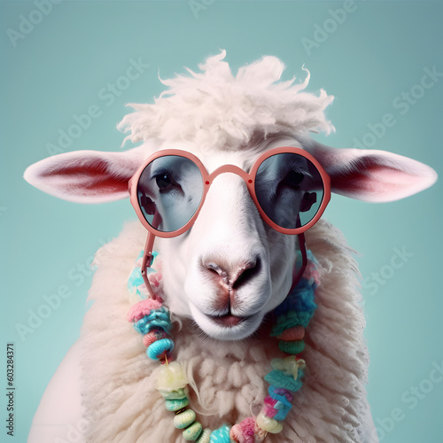 Fashionable sheep with eyeglasses. AI generated © ZayWin