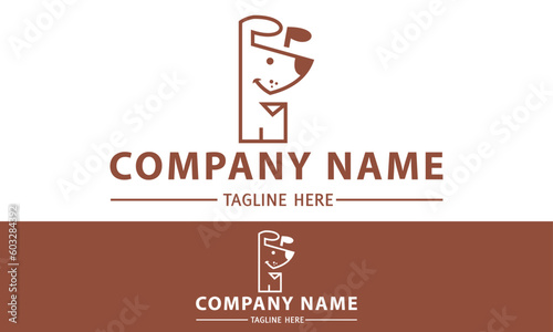 brown Color Line Art Dog Cartoon Logo Design