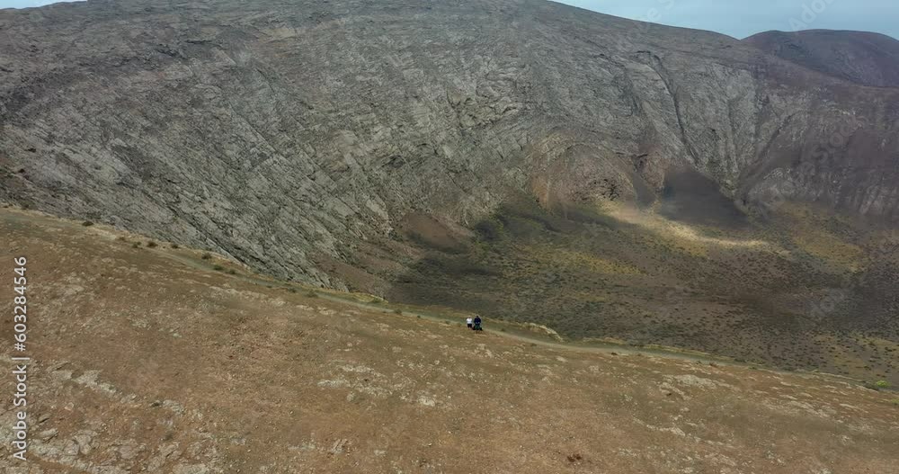 Drone video over the volvano crater of Caldera Blanca on Lanzarote Drone video over the volvano crater of Caldera Blanca on Lanzarote
