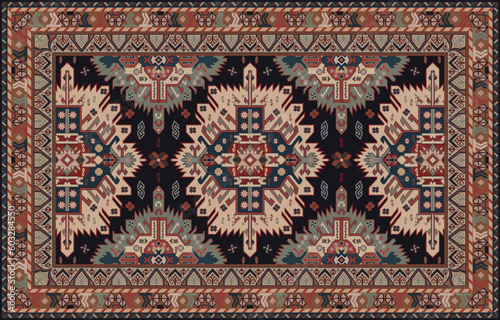Colorful ornamental vector design for rug, tapis, yoga mat. Geometric ethnic clipart. Arabian ornamental carpet with decorative elements.Persian carpet,