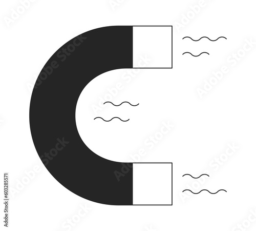 Magnet pulling in flat monochrome isolated vector object. Magnetic attraction. Lead magnet. Editable black and white line art drawing. Simple outline spot illustration for web graphic design