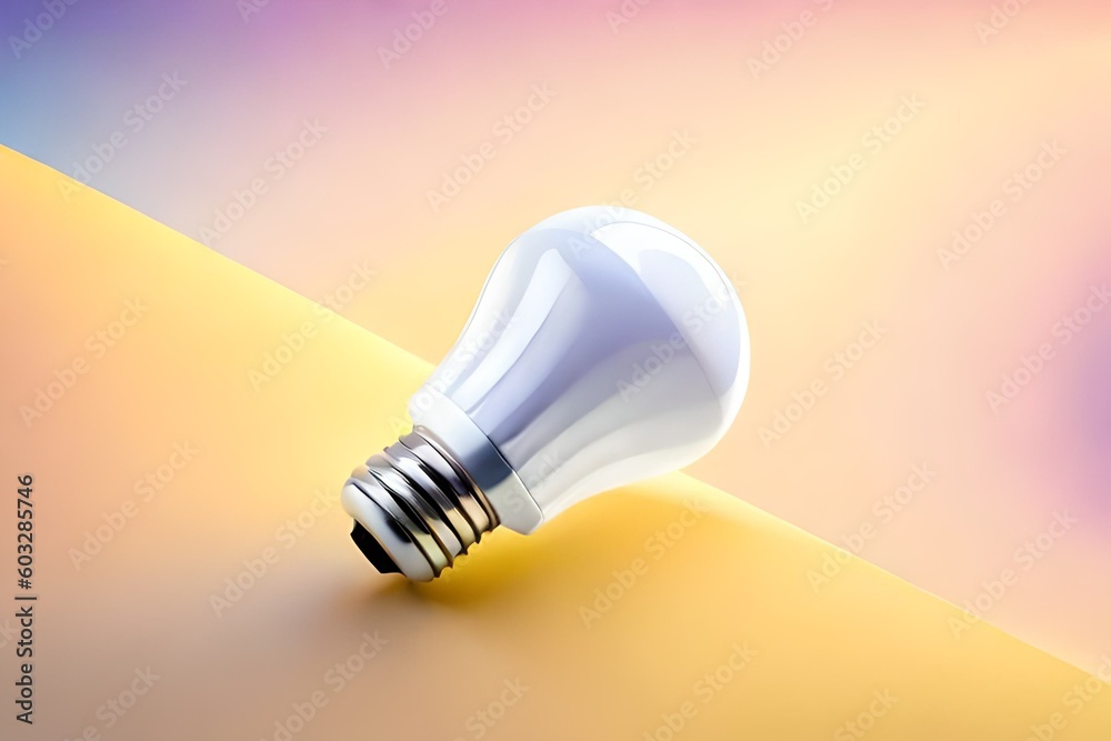 Fallen Light Bulb on Isolated Yellow Background, 3D render Illustration, AI image Fallen Light Bulb on Isolated Yellow Background, 3D render Illustration, AI image