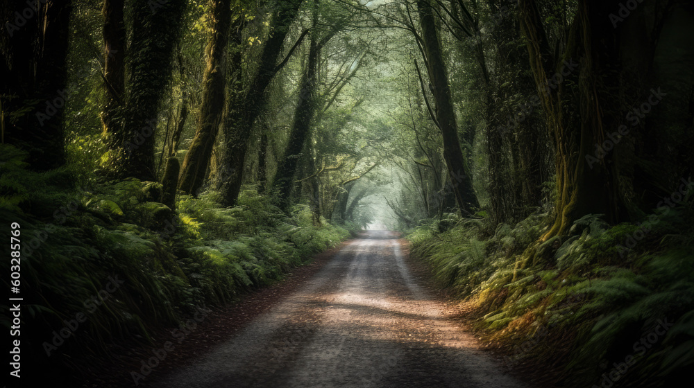 Obraz premium Road amidst trees in forest