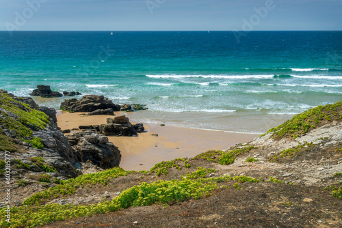 View of the ocean on the West coast of Quiberon peninsula, Morbihan, Brittany, France