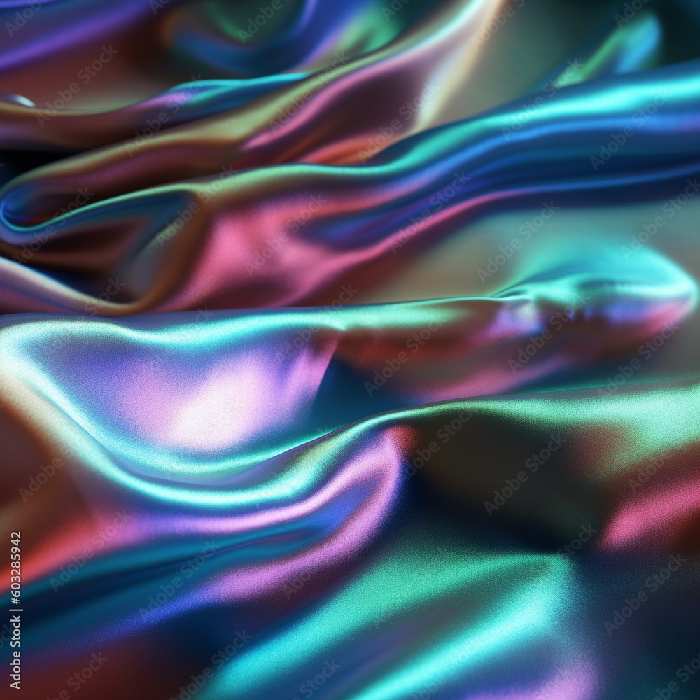 Obraz premium The background image is an image of a luxurious holographic satin texture. This textured background is high quality with fine texture and gloss, looks very elegant and luxurious Generative AI