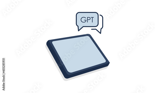 Chat GPT.  Chatbot artificial Intelligence with tablet screen. Vector illustration