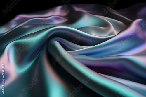 The background image is an image of a luxurious holographic satin texture. This textured background is high quality with fine texture and gloss, looks very elegant and luxurious Generative AI