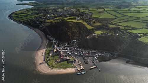 River Suir, Ireland - Aerial view of The Passage East Ferry across River Suir linking the villages of Passage East in Co. Waterford and Ballyhack in Co. Wexford