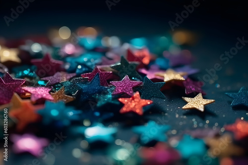 Beautiful and colorful confetti stars. Generative AI © PIRMYN