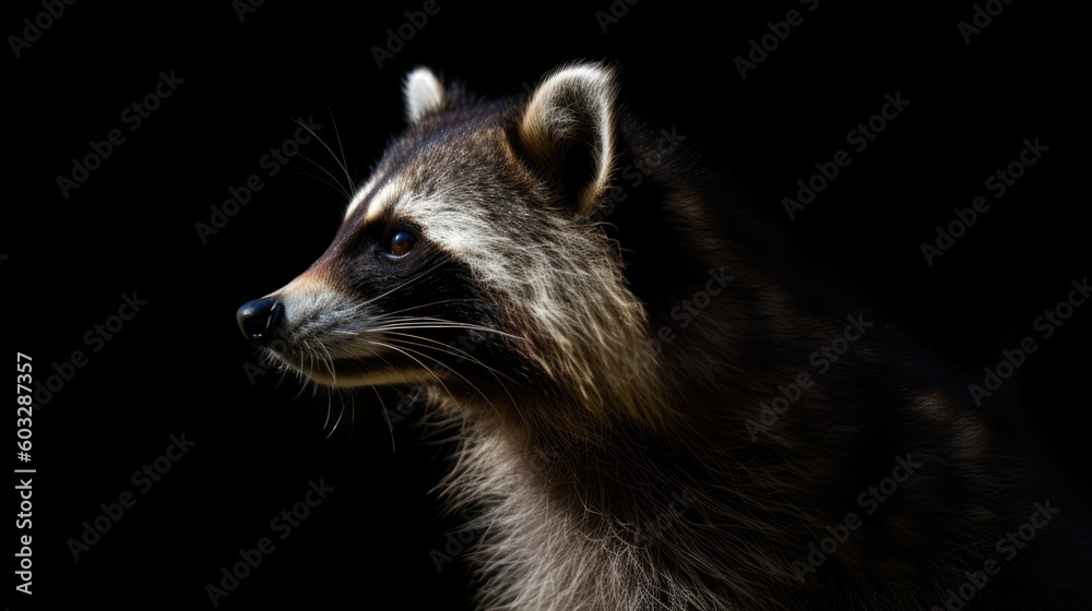 raccoon on black background