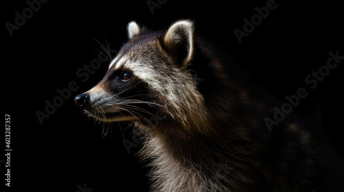raccoon on black background