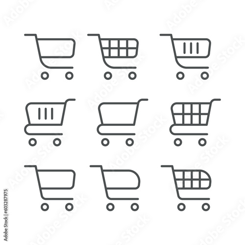 Shopping cart line icons set. Simple outline style for web template and app. Online store, shopping cart, bag concept. Vector illustration isolated on white background. EPS 10 