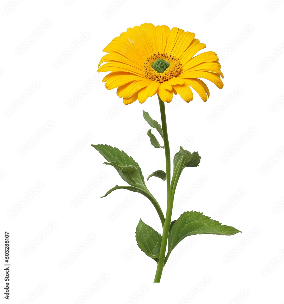 yellow GERBERA DAISY branch with isolated transparent background png