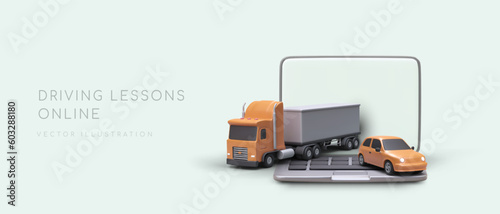 Remote training of drivers. Theory and preparation for practice. Driving licenses of various categories for cars and trucks. Advertising with 3D elements for social networks, web pages