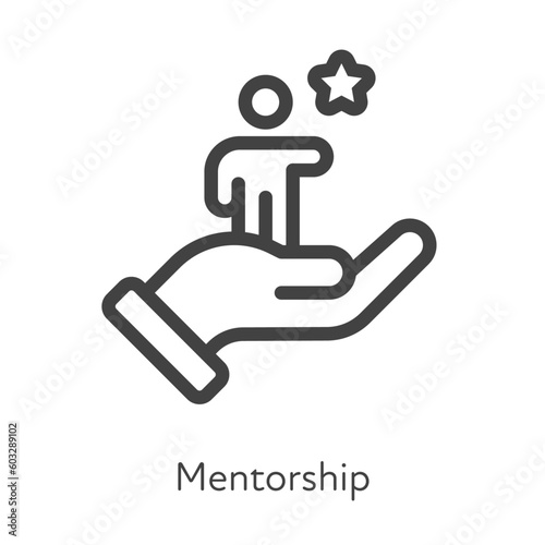 Outline style ui icons soft skill for business collection. Vector black line illustration. Mentorship. Mentor hand hold employee man symbol isolated on white background. Design for corporate training