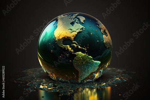 The future of the Earth, environmental problems, global warming, climate change dying planet Earth. The globe is collapsing. AI generative