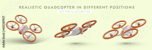 Fotografie, Tablou Set of realistic quadcopters in different positions