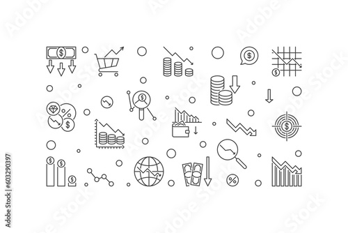 Economic Recession vector horizontal banner - Financial crisis illustration