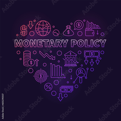 Monetary Policy heart shaped colored banner. Macroeconomics vector illustration