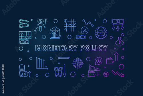 Monetary Policy horizontal colored banner - Macroeconomics vector illustration