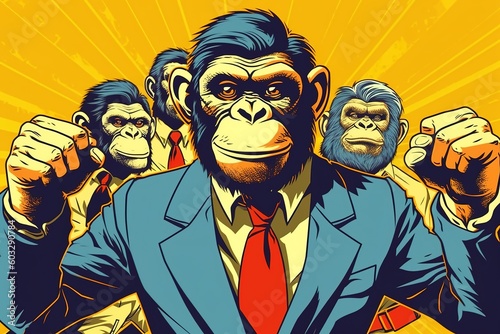 Monkey businessman in comic pop art style illustration, generative ai