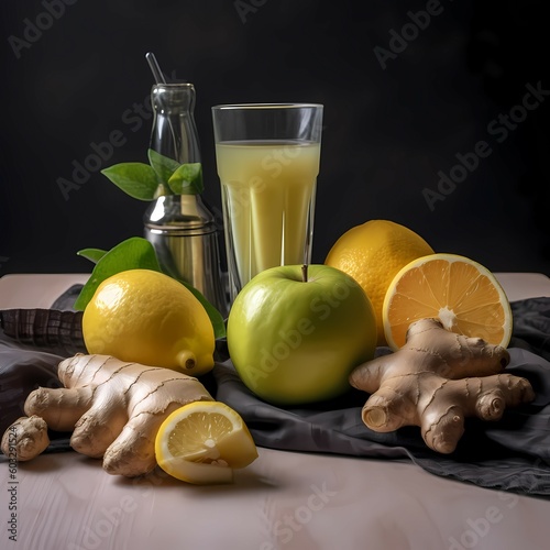 Switchel, homemade energy drink with ginger-Generative AI photo