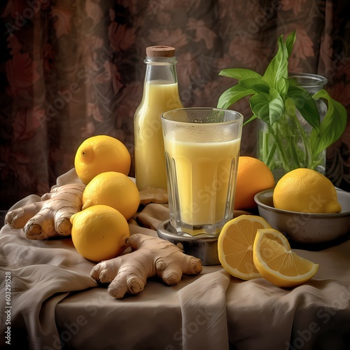 Switchel, homemade energy drink with ginger-Generative AI photo