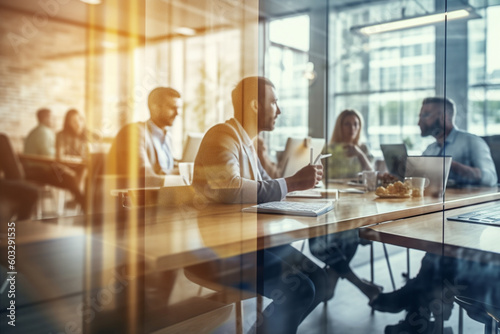 The essence of a productive business meeting in an office environment.Group of professionals coming together to exchange ideas, make decisions, and strategize for success. Ai generated